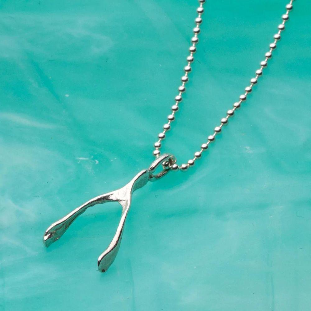 Wishbone Pendant in Recycled Sterling Silver.

Make a wish or give a wish! The wishbone symbolizes hope for the future and good luck for the wearer.  Charm measures 5/8