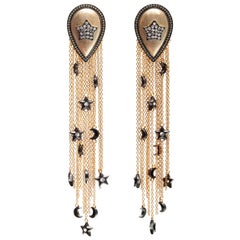 Charmed Tassels Moons and Stars Earrings in Vermeil Gold