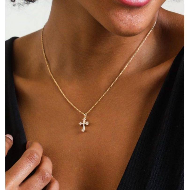 Modern 0.12ct Dainty Diamond Celtic Cross Necklace For Sale