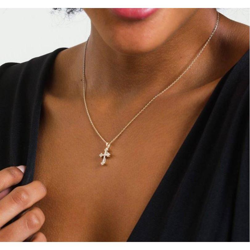 Round Cut 0.12ct Dainty Diamond Celtic Cross Necklace For Sale