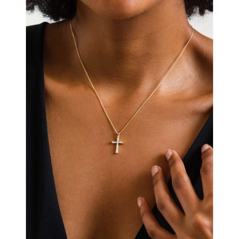 Halskette mit 0,12 Karat Daunen-Diamant-Kreuz (Moderne) im Angebot