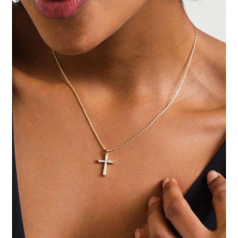 Halskette mit 0,12 Karat Daunen-Diamant-Kreuz im Zustand „Neu“ im Angebot in Fatih, 34