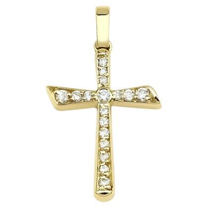 Halskette mit 0,12 Karat Daunen-Diamant-Kreuz im Angebot