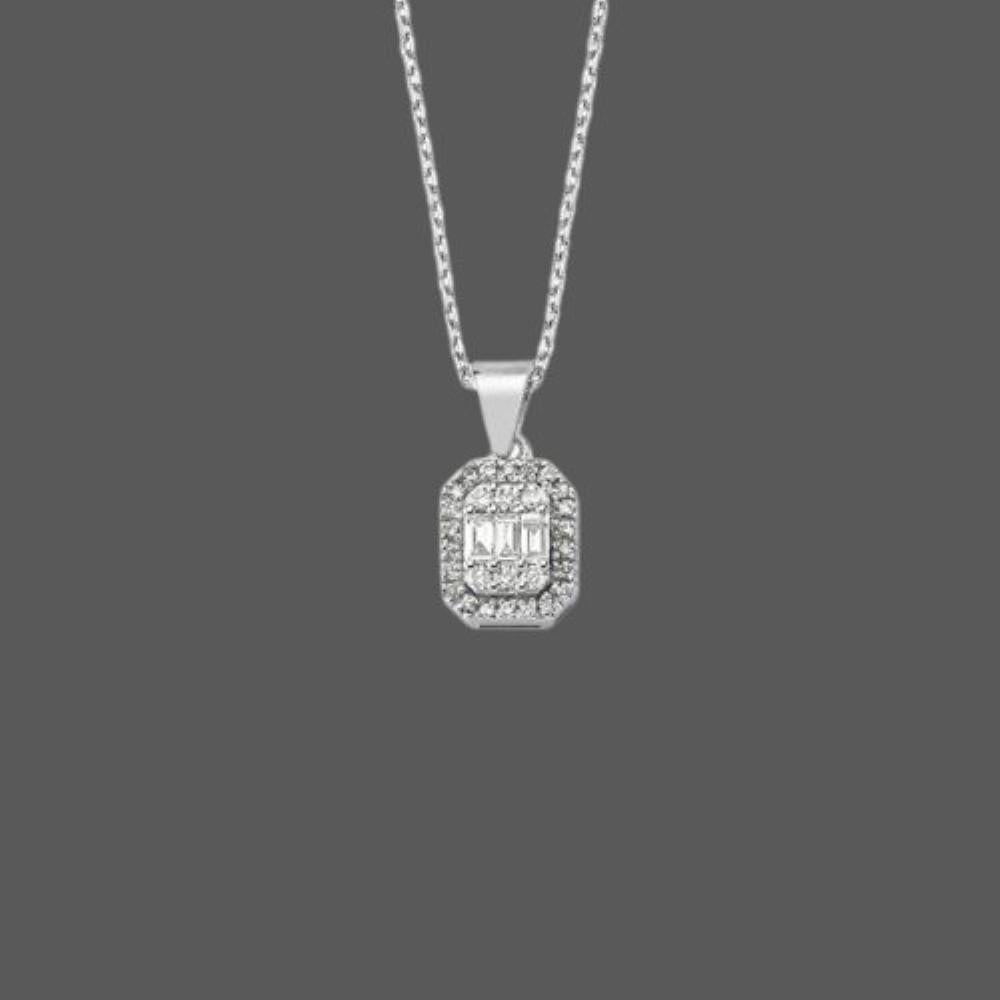 Modern 0.15ct Baguette Diamond Necklace For Sale