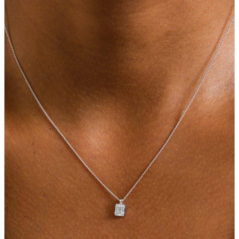 Modern 0.15ct Dainty Baguette Diamond Cluster Necklace For Sale