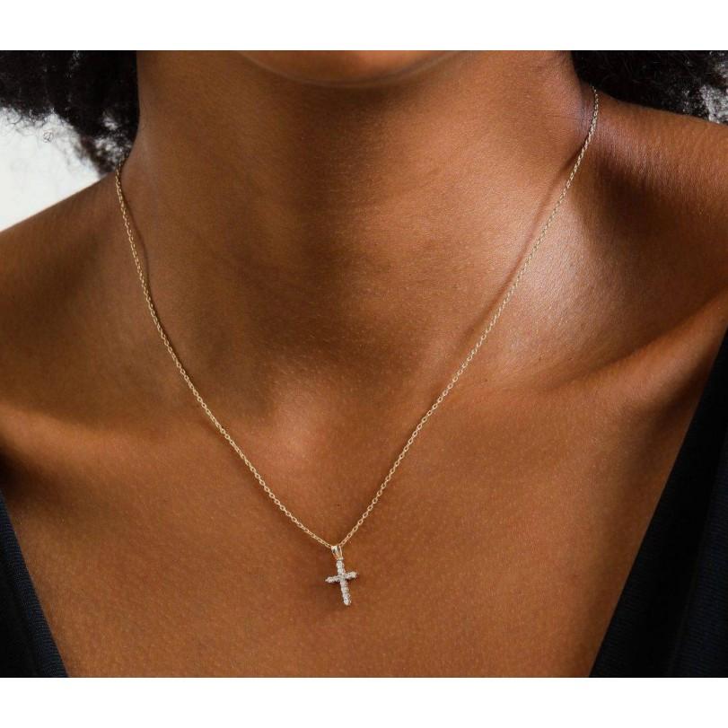 Modern 0.15ct Diamond Cross Necklace For Sale