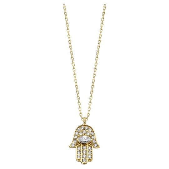 0.33ct Hamsa Diamond And Solid Gold Necklace For Sale