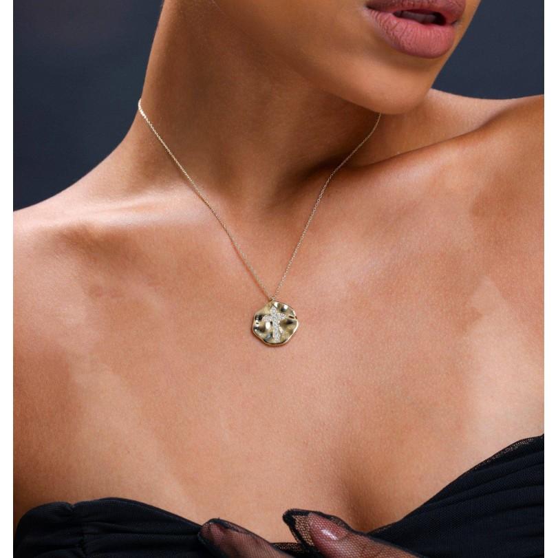 0,35ct Diamant Antike Kreuz Massiv 18kt Gold Halskette (Moderne) im Angebot
