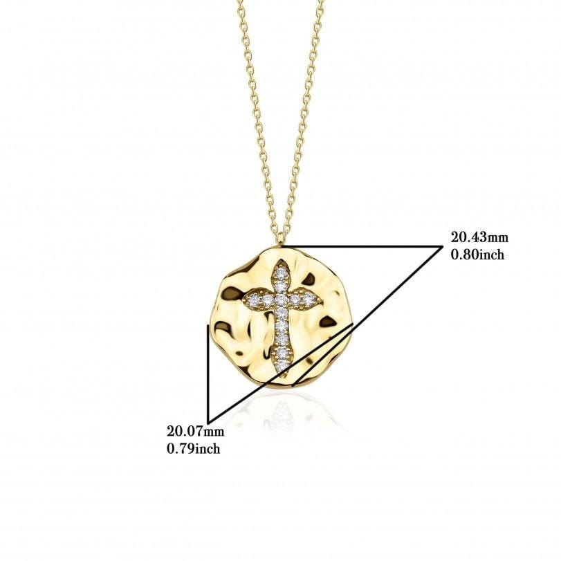 Round Cut 0.35ct Diamond Antique Cross Solid 18kt Gold Necklace For Sale