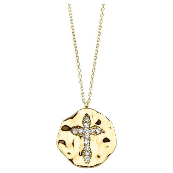 Collier croix ancienne en or massif 18 carats avec diamants 0,35 carat en vente