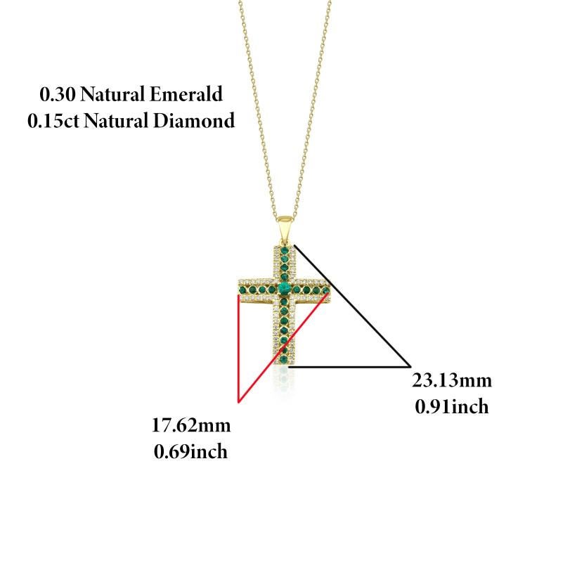 Women's 0.45ct Emerald And Diamond Cross Neckalce For Sale