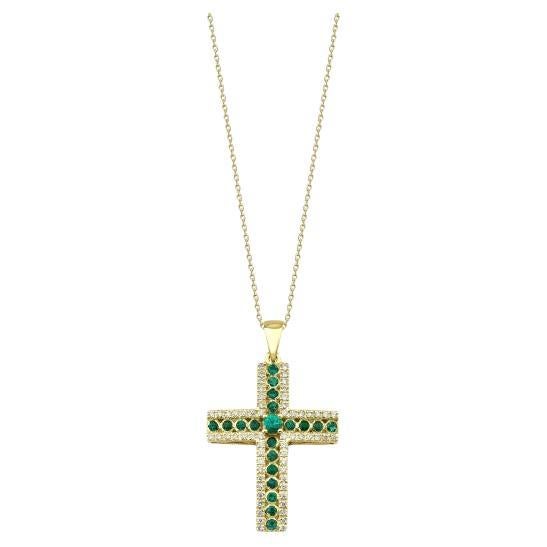 0.45ct Emerald And Diamond Cross Neckalce