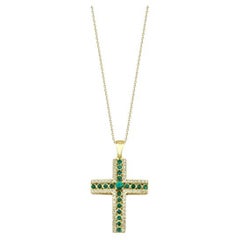 0,45 Karat Smaragd und Diamant Kreuz-Halskette