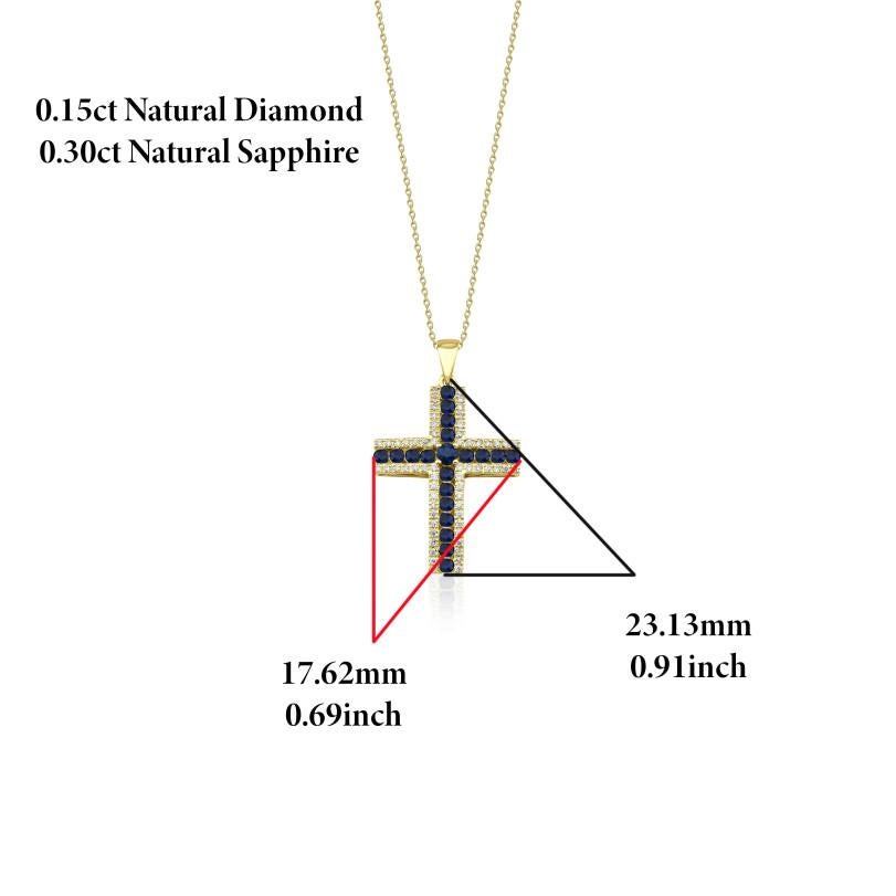 Round Cut 0.45ct Sapphire And Diamond Cross Neckalce For Sale