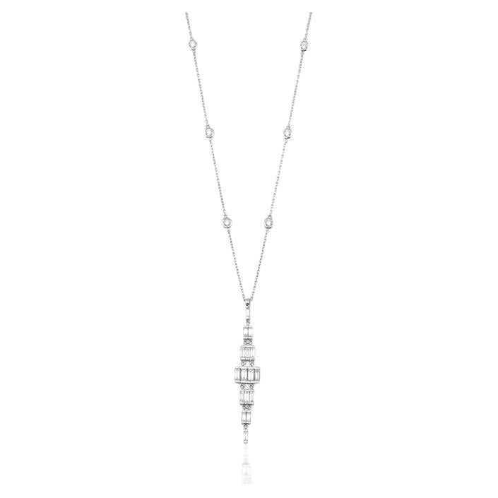2.10ct Baguette Diamond Lara Necklace For Sale
