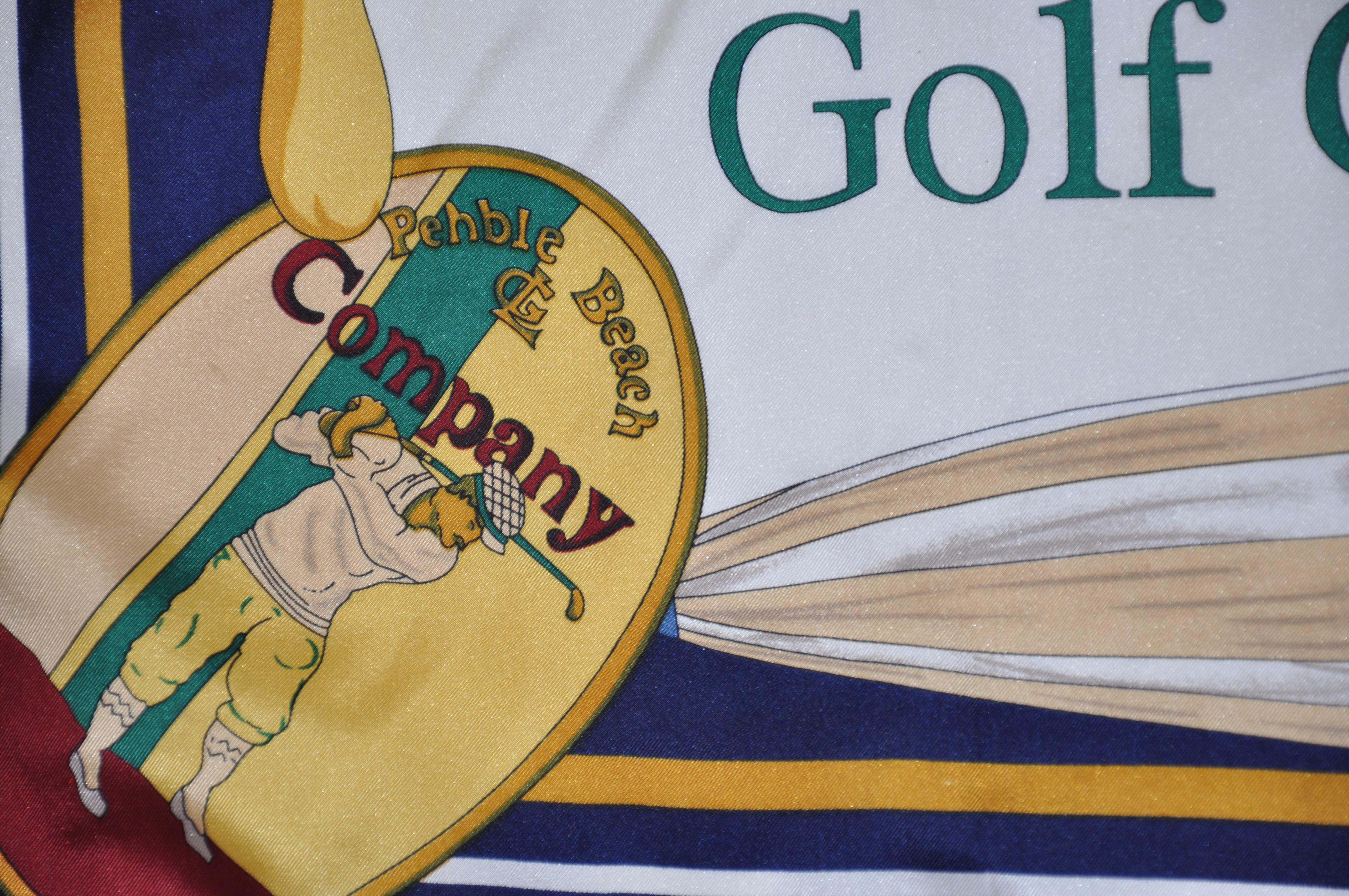 Charmelle - Écharpe en soie « Pebble Beach Golf Club » merveilleusement détaillée Unisexe en vente