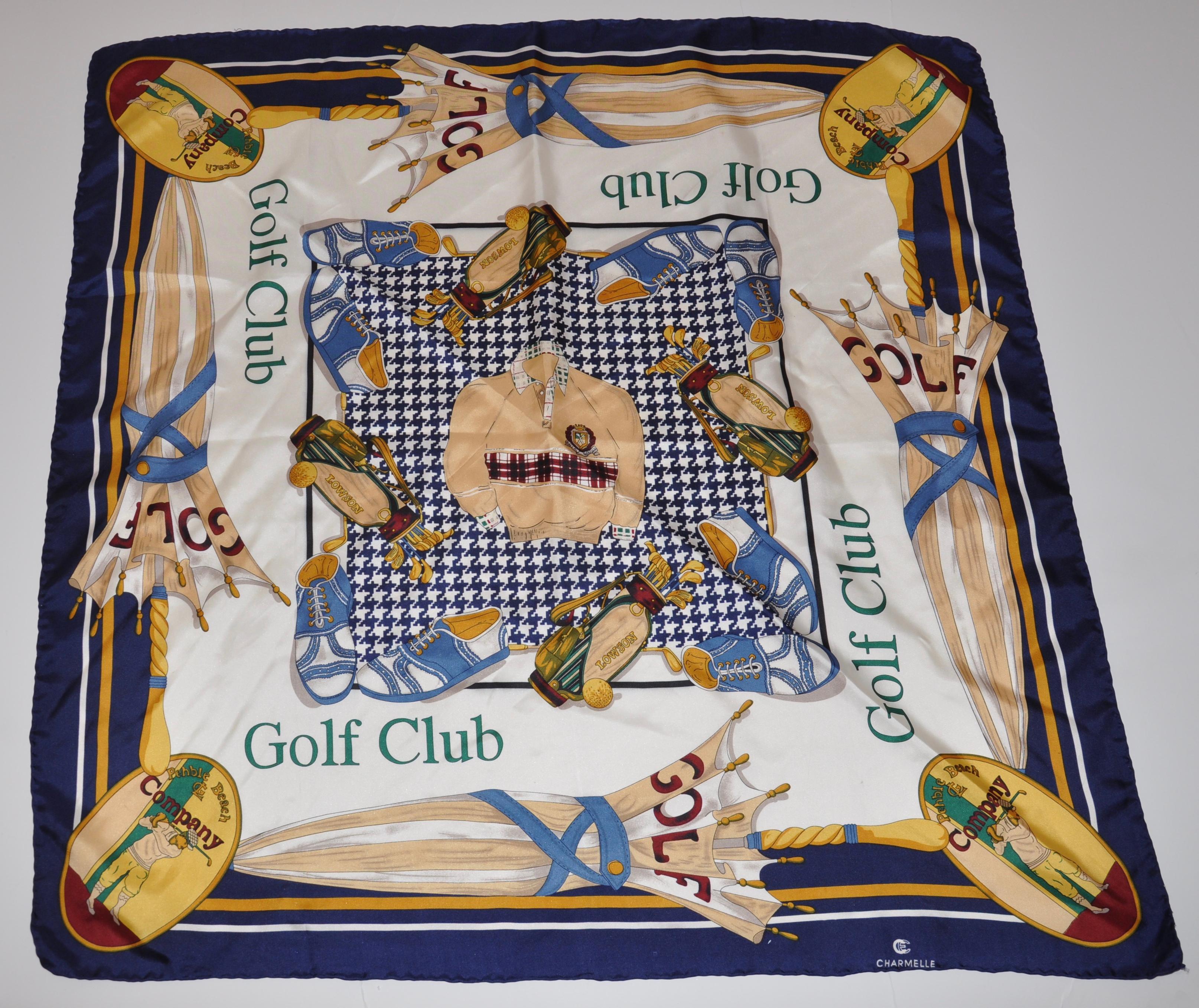 Charmelle - Écharpe en soie « Pebble Beach Golf Club » merveilleusement détaillée en vente 1