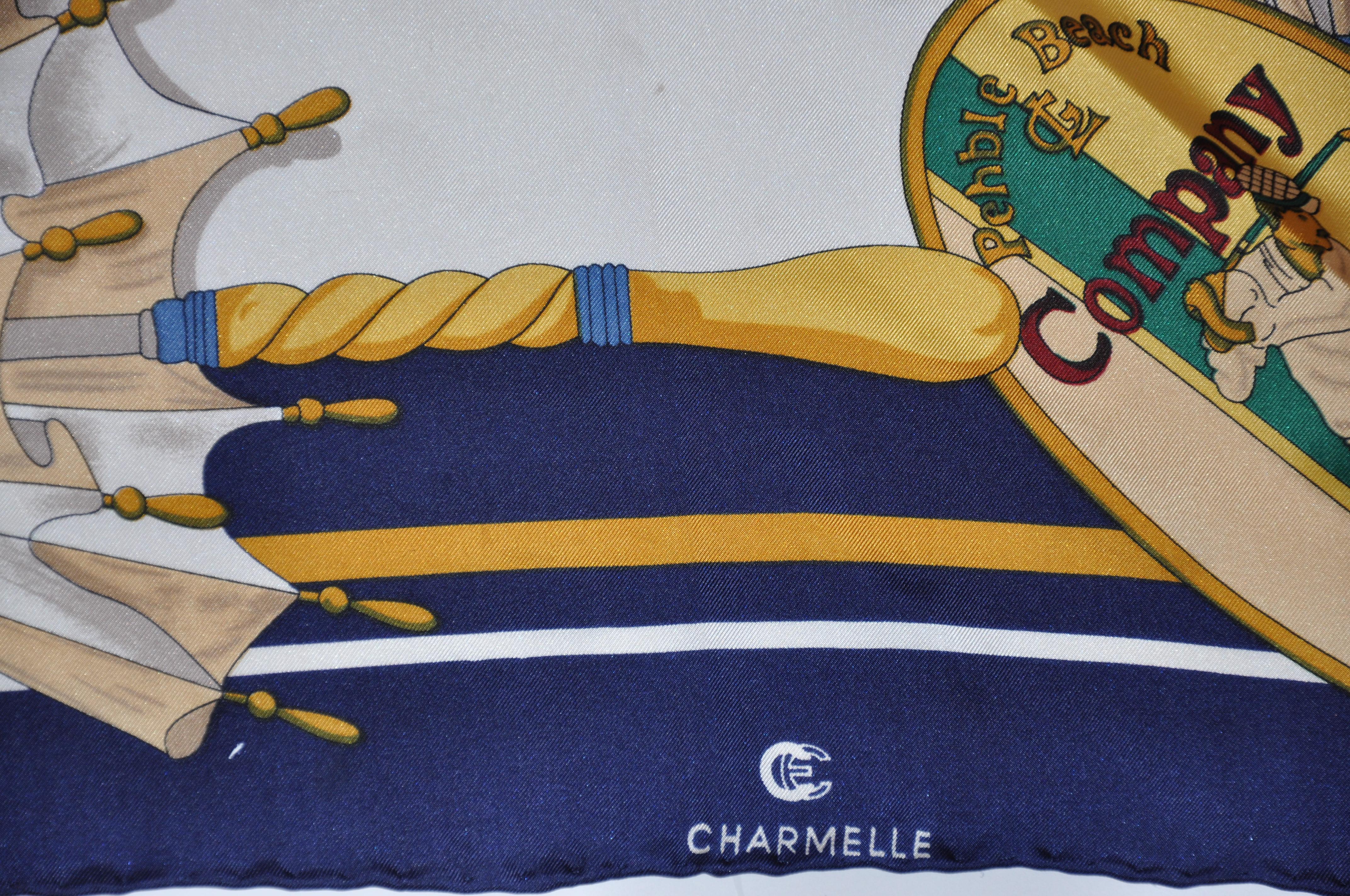 Charmelle - Écharpe en soie « Pebble Beach Golf Club » merveilleusement détaillée en vente 3