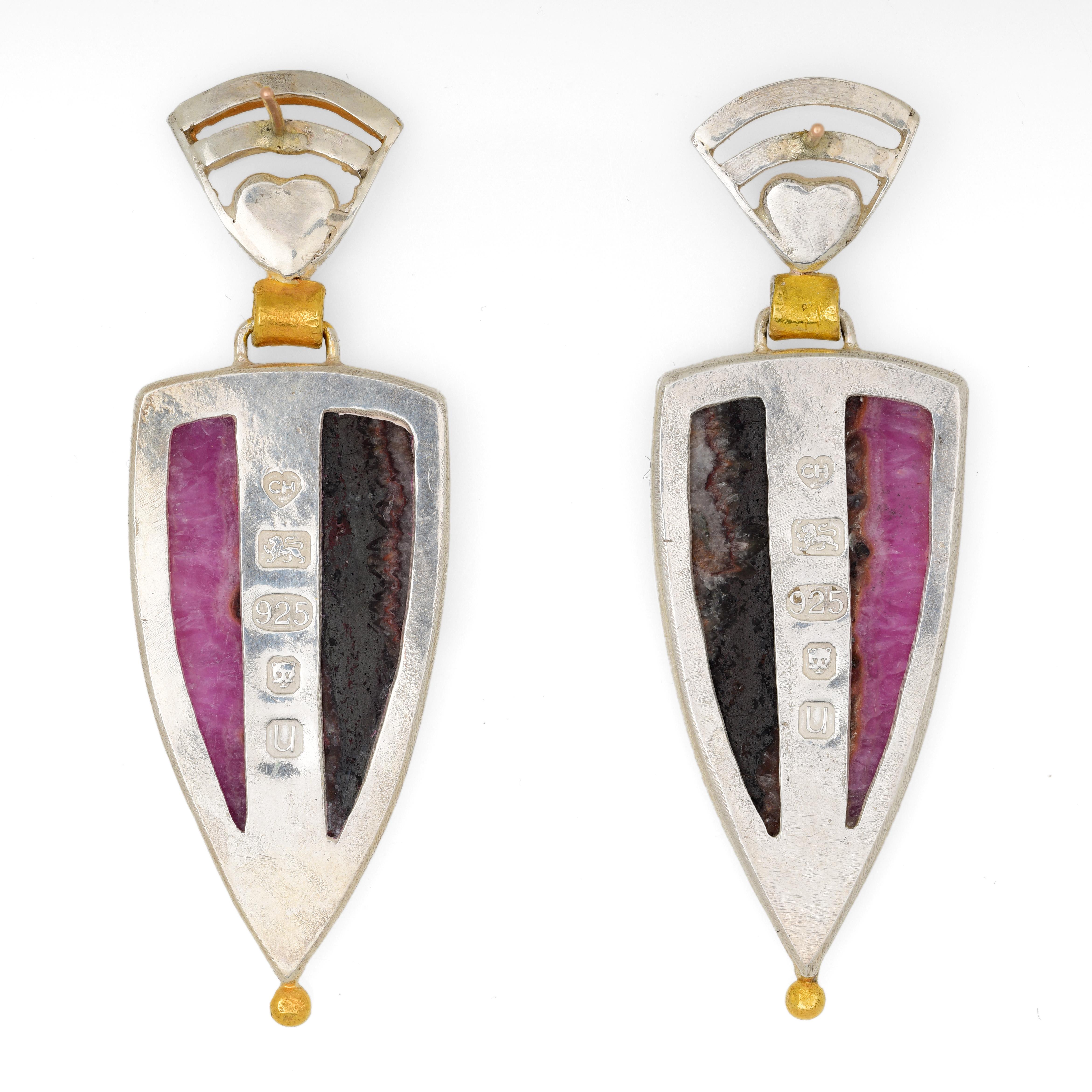 Contemporary Cobalt Calcite Earrings in 22 Karat Yellow Gold and Silver