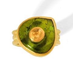 Peridot Ring with Solid 18 and 22 Karat Yellow Gold
