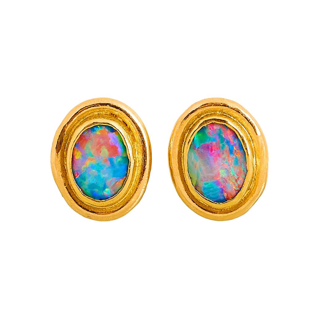 Charmian Harris Opal Stud Earrings with 22 Karat Yellow Gold