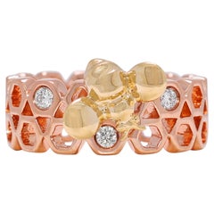 Charmanter 0,12ct natürlicher Diamant Dreifach Stein Ring in 14K Rose Gold
