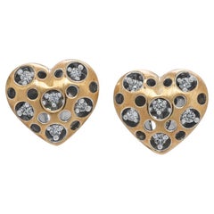 Charming 0.18ct Natural Diamond 14K Two-Toned Gold Heart-Shaped Stud Earrings