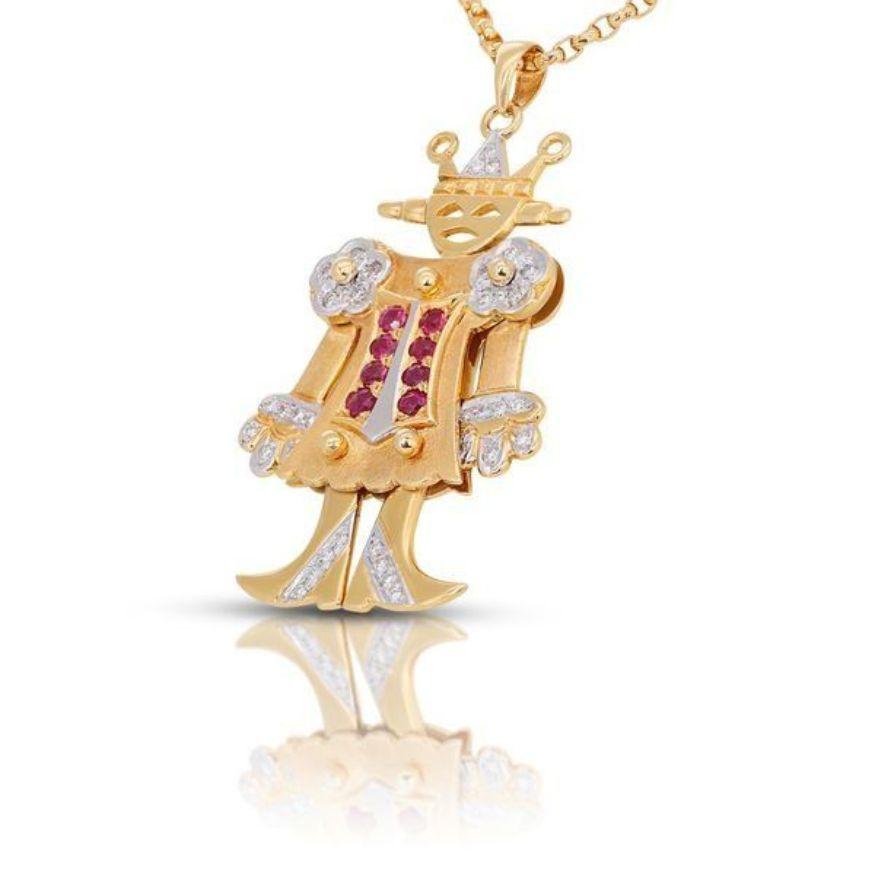 Charming 0.29ct Ruby & Diamond Pendant in 18K Yellow Gold - (Chain not included) In New Condition For Sale In רמת גן, IL