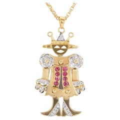 Charmant pendentif en or jaune 18 carats avec rubis et diamants de 0,29ct - (Chaîne non incluse)