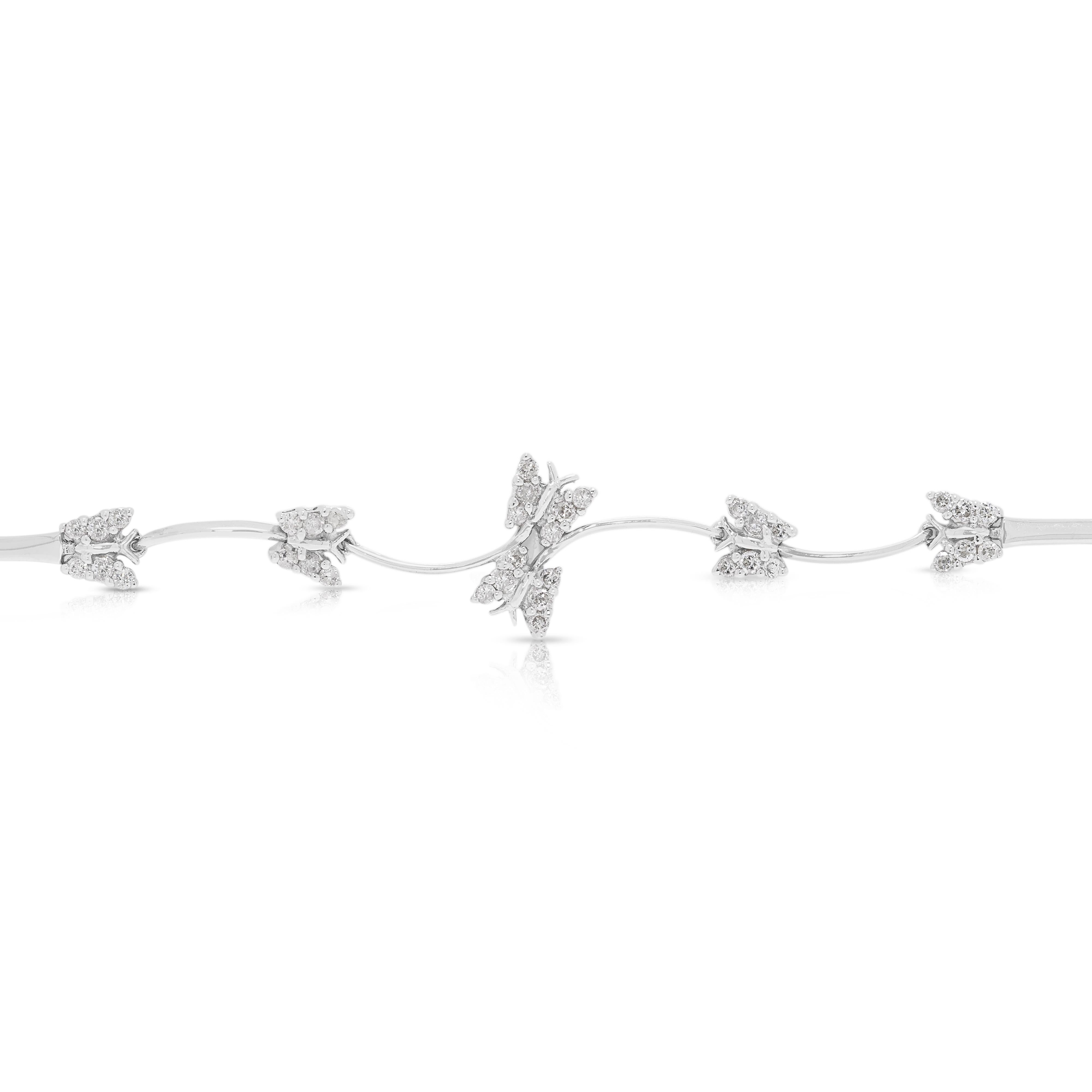 Charming 0.30ct Natural Diamond Butterfly Bracelet in 18K White Gold For Sale 1