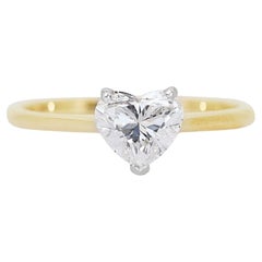 Charmante bague solitaire en or jaune 18 carats avec diamant en forme de cœur de 0,75 ct - GIA 