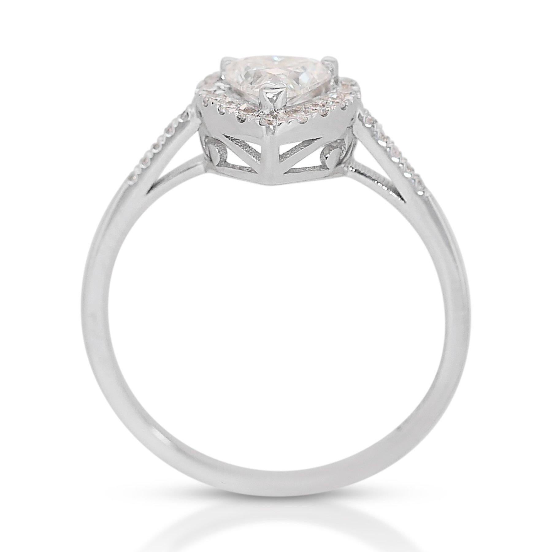 Charming 0.75ct Diamonds Halo Ring in 18k White Gold - IGI Certified For Sale 2