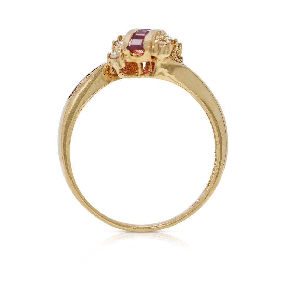 Charming 0.84ct Ruby and Natural Diamonds Ring in 18K Yellow Gold For Sale 1