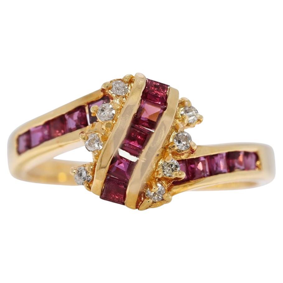 Charming 0.84ct Ruby and Natural Diamonds Ring in 18K Yellow Gold