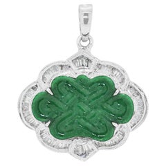 Whiting ciondolo con diamante naturale da 1,04 carati e giada verde intagliata in oro bianco 18 carati