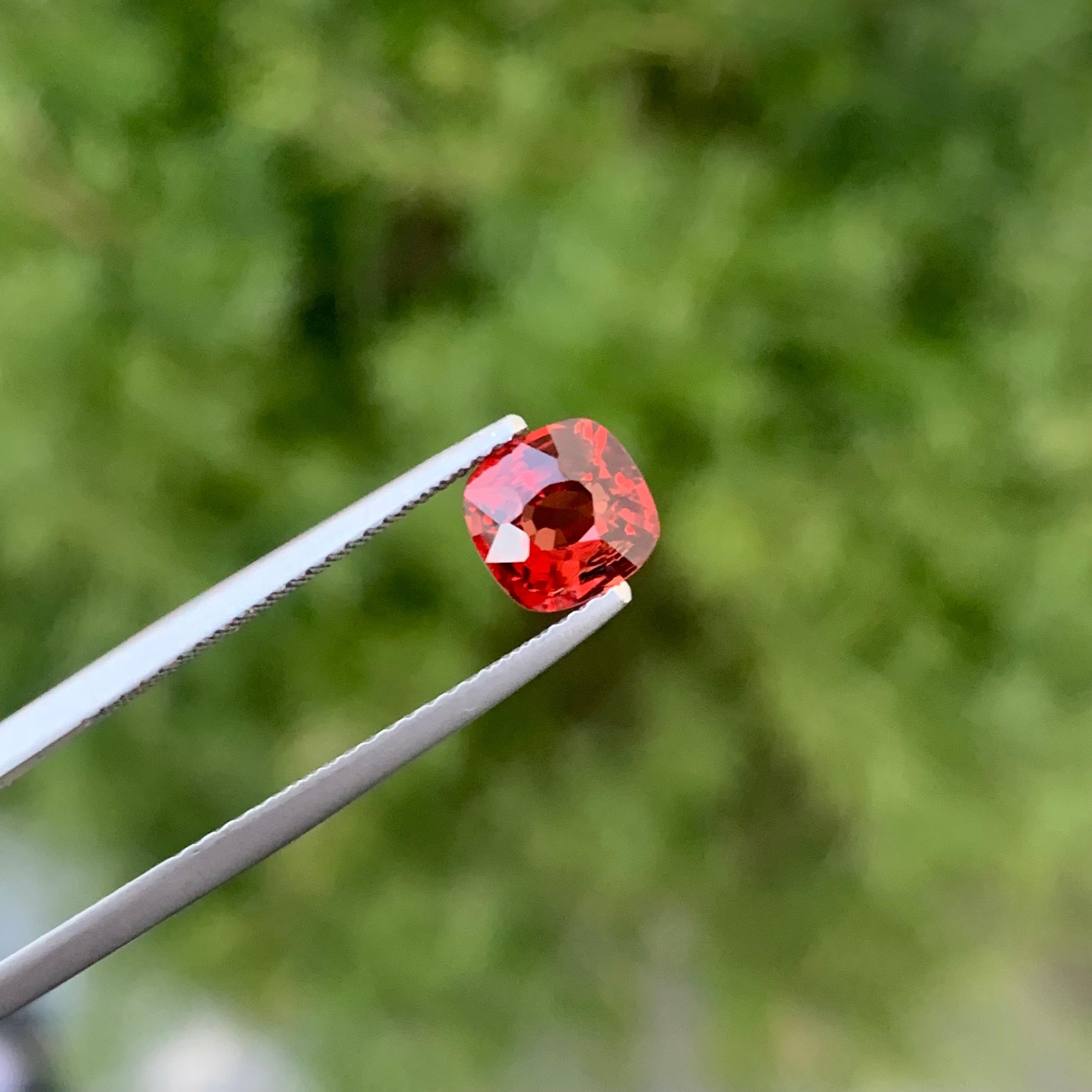 Faceted Red Spinel
Weight: 1.25 Carats
Dimension: 6.5x6.4x3.9 Mm
Origin: Burma 
Shape: Cushion
Color: Red
Treatment: Non / Natural
Certificate: On Demand
.
The red spinel gemstone is linked to the root chakra and is beneficial in boosting stamina