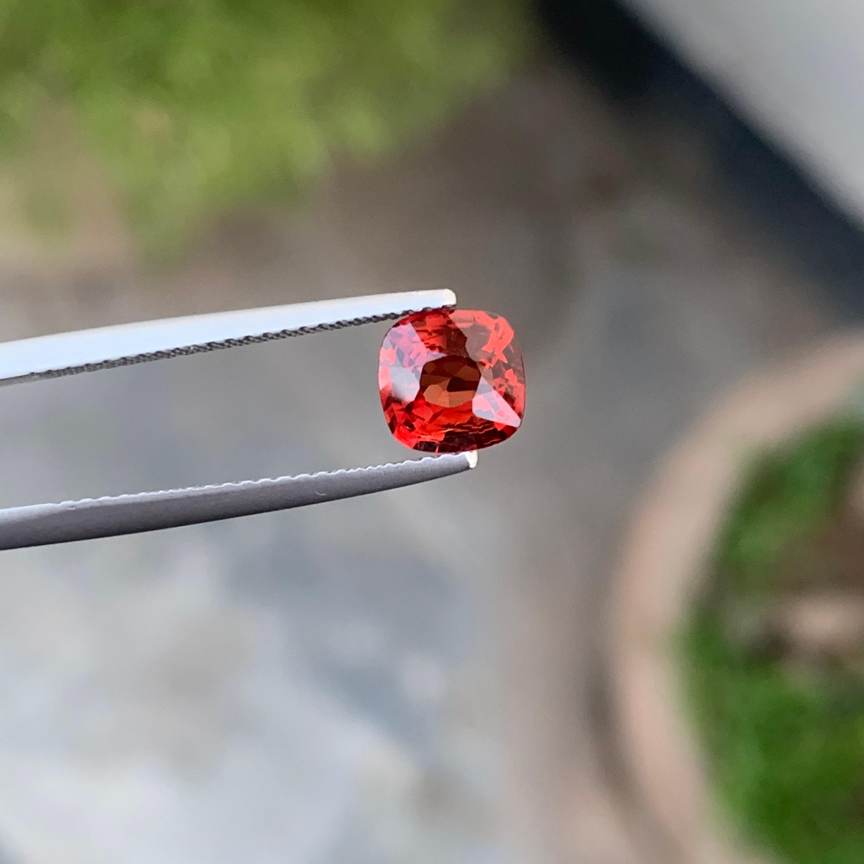 Arts and Crafts Charming 1.25 Carat Cushion Cut Loose Natural Red Spinel from Burma Myanmar For Sale