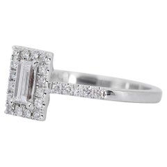 Charming 1.26ct Emerald-Cut Diamond Halo Ring in 18k White Gold - GIA Certified
