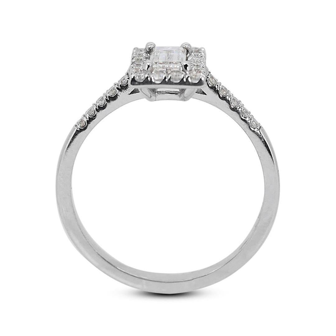 Women's Charming 1.26ct Emerald-Cut Diamond Halo Ring in 18k White Gold - GIA Certified For Sale