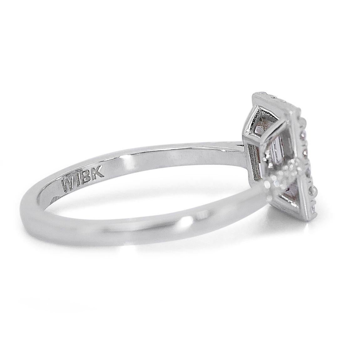 Charming 1.26ct Emerald-Cut Diamond Halo Ring in 18k White Gold - GIA Certified For Sale 1