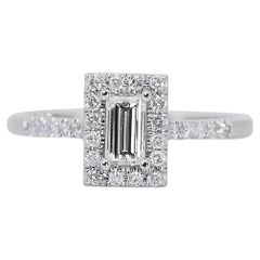 Charming 1.26ct Emerald-Cut Diamond Halo Ring in 18k White Gold - GIA Certified