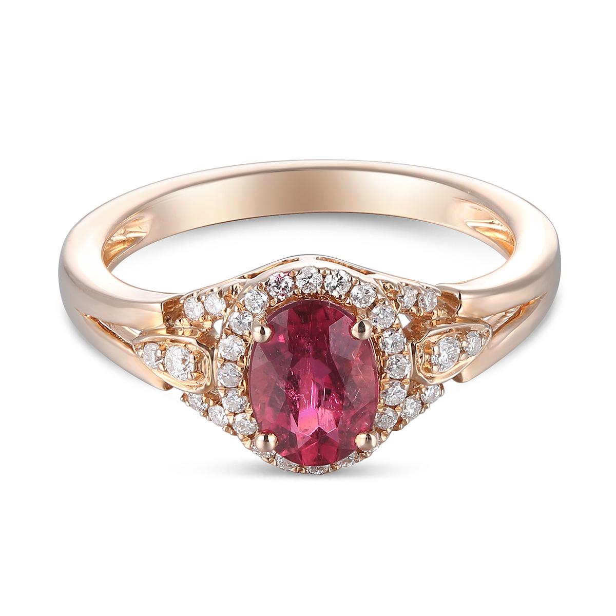 Oval Cut Charming 14 Karat Pink Gold Diamond, and Ruby Ring For Sale