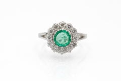 Charming 14k White Gold Ring with Emerald and Diamonds, Austria 2000s.