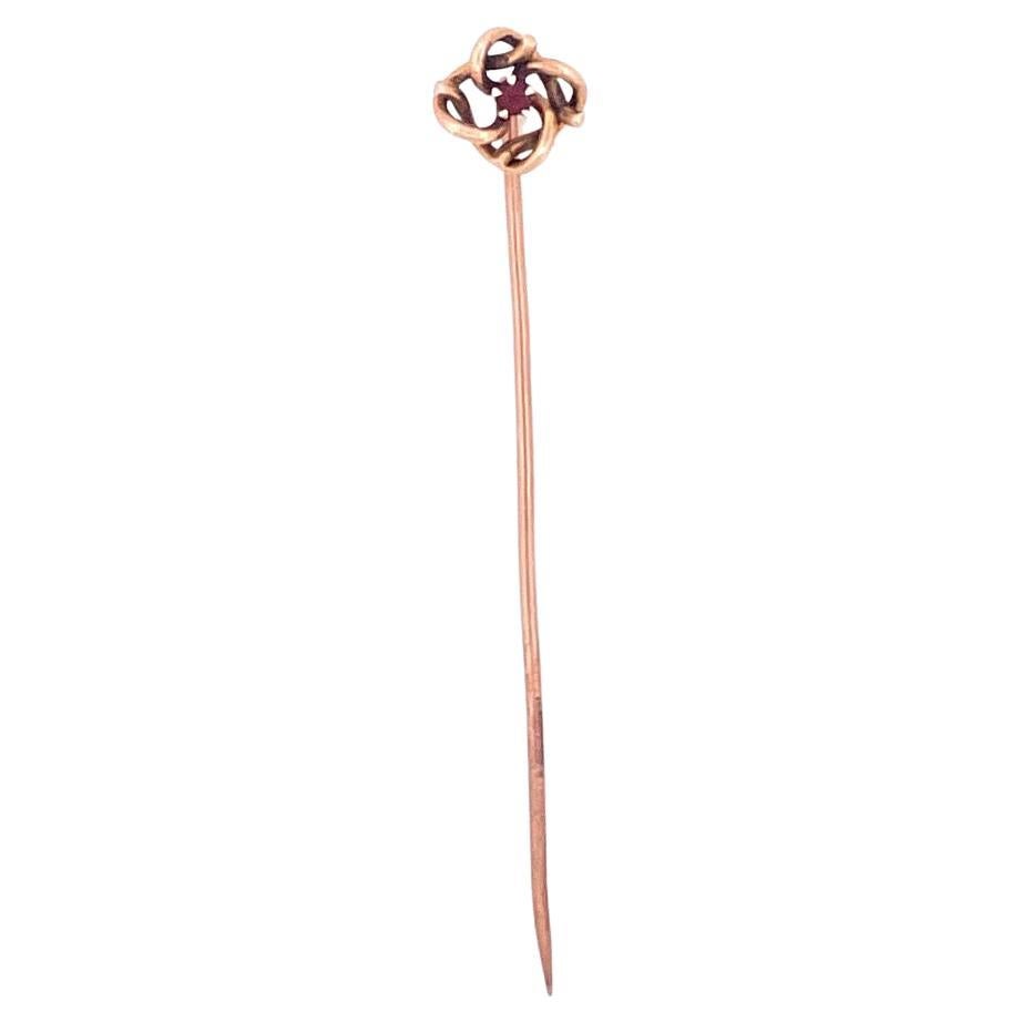 Charming 14k Yellow Gold Ruby Knot Pin For Sale