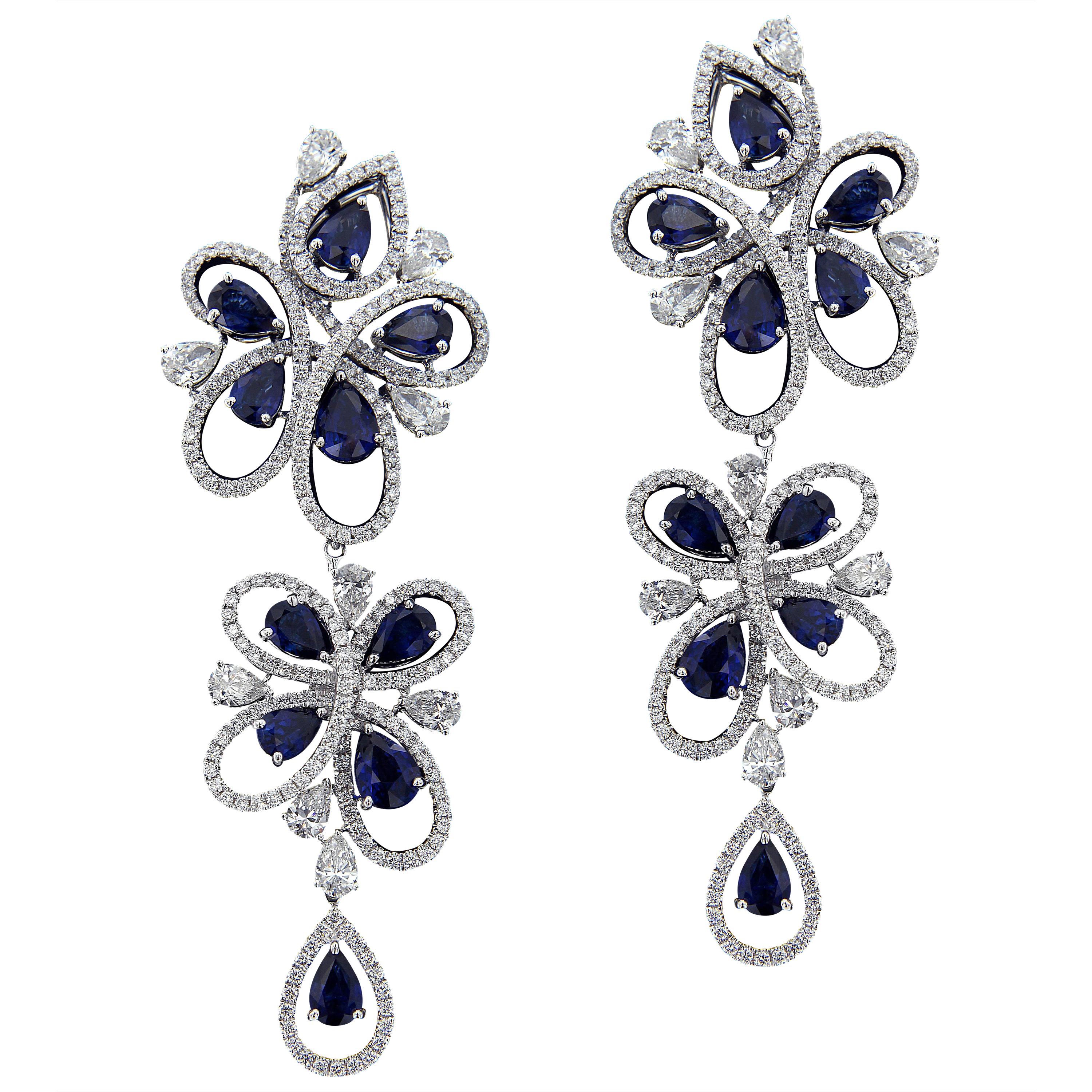 Charming 18 Karat White Gold, Diamond and Sapphire Earrings For Sale