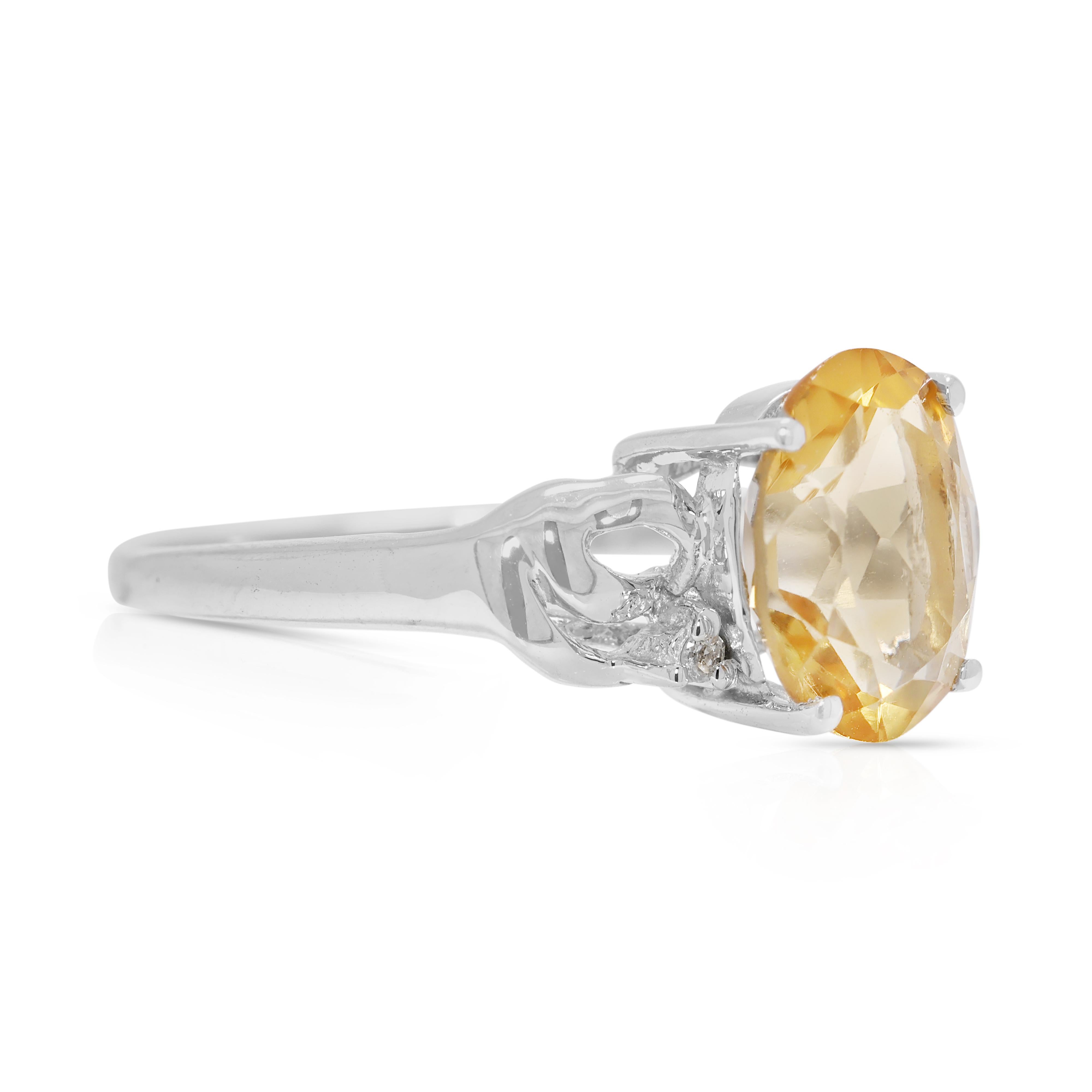 Taglio ovale Whiting, anello con citrino e diamanti naturali da 1,88 carati in oro bianco 18 carati in vendita