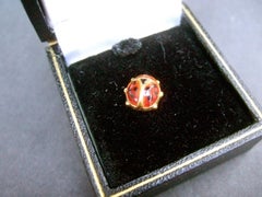 Charming 18k Gold Tiny Italian Enamel Ladybug Tie Tack or Lapel Pin c 1980s