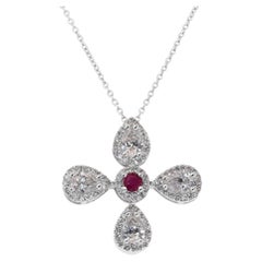 Charming 18k White Gold Necklace w/ 2.12ct Ruby and Natural Diamonds IGI Cert