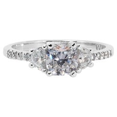 Charming 18k White Gold Three Stone Ring 1.43ct Natural Diamonds GIA Certificate