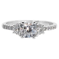 Charming 18k White Gold Three Stone Ring with 1.43ct Natural Diamonds GIA Cert.